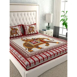 LA VERNE Maroon & White Graphic 144 TC Queen Bedsheet with 2 Pillow Covers-picture-28