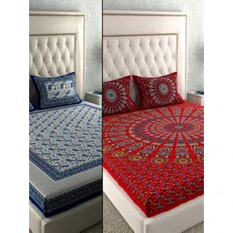 LA VERNE Red & Blue Graphic 104 TC 2 Queen Bedsheet with 4 Pillow Covers-picture-13