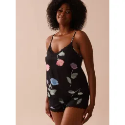 La Vie En Rose Black Tulip Printed Lace Trim Camisole-picture-29