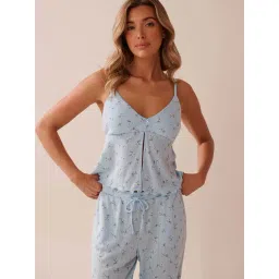 La Vie En Rose Blue Polyester Floral Print Camisole-image-23