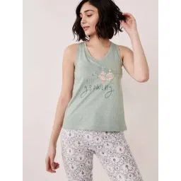 La Vie En Rose Green Cotton Printed Camisole-image-31