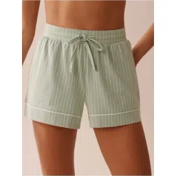 La Vie En Rose Green Cotton Regular Fit Striped Shorts-image-45