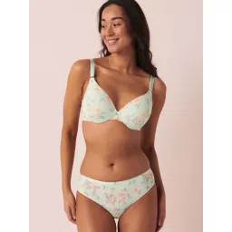 La Vie En Rose Green Floral Print T-Shirt Bra-image-27