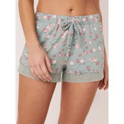 La Vie En Rose Green Printed Shorts-image-5