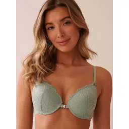 La Vie En Rose Green Self Pattern Front Open Bra-picture-17