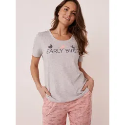 La Vie En Rose Grey Cotton Printed T-Shirt-picture-37