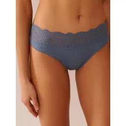 La Vie En Rose Lace Trim Ribbed Thong Panty Blue-picture-26