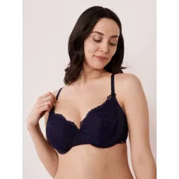 La Vie En Rose Navy Lace Work Demi Cup Bra-picture-15