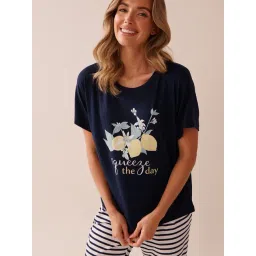 La Vie En Rose Navy Polyester Graphic Sleepshirt-picture-36