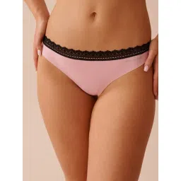 La Vie En Rose Pink Microfiber and Lace Trim Thong Panty-picture-31