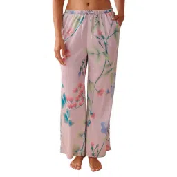 La Vie En Rose Purple Lavender Garden Print Satin Pants-picture-31