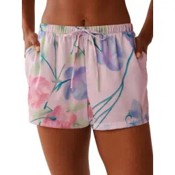 La Vie En Rose Purple Lavender Garden Print Satin Shorts-picture-29