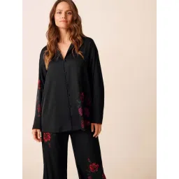 La Vie En Rose Red Rose Print Satin Button-down Shirt-picture-27