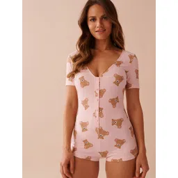 La Vie en Rose Teddy Bear Printed V-Neck Playsuit-picture-11