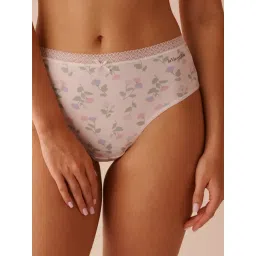 La Vie En Rose White Super Soft Lace Trim High Waist Printed Bikini Panty-picture-35