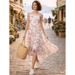 La Zoire Floral Print Chiffon Fit & Flare Midi Dress-picture-30
