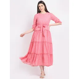 La Zoire Pink Georgette Midi Dress-picture-36