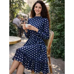 La Zoire Polka Dot Print Georgette Fit & Flare Midi Dress-picture-36