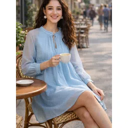 La Zoire Tie-Up Neck Georgette A-Line Dress-picture-18