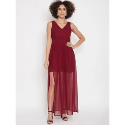 La Zoire Women Maroon Solid Maxi Dress-picture-28