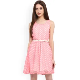 La Zoire Women Pink Printed Fit and Flare Dress-picture-12