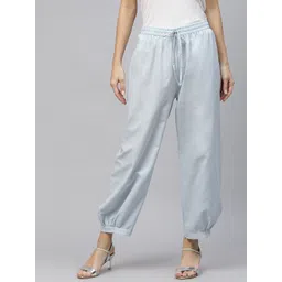 Laado - Pamper Yourself Women Blue Solid Cotton Loose Fit Cropped Afghan Salwar-picture-18