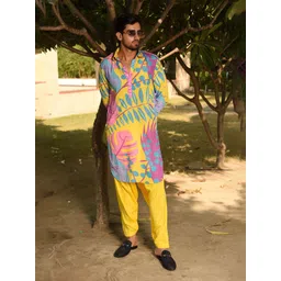 Laalzari Men Floral Printed Fusion Pathani Kurta-picture-14