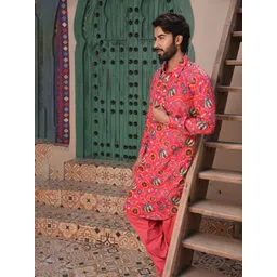 Laalzari Men Floral Printed Fusion Silk Pathani Kurta-picture-16