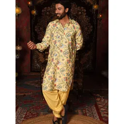Laalzari Men Floral Printed Shirt Collar Pathani Kurta-picture-18