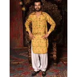Laalzari Men Floral Printed Shirt Collar Pathani Kurta-picture-15