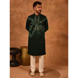 Laalzari Men Solid Embroidered Festive Silk Straight Kurta-picture-27
