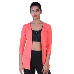 laasa  sports LAASA SPORTS Women Coral Longline Open Front Shrug-picture-34