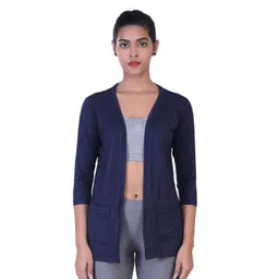 laasa  sports LAASA SPORTS Women Navy Blue Open Front Shrug-picture-25