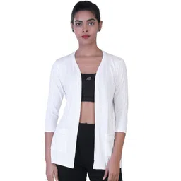 laasa  sports LAASA SPORTS Women White Open Front Shrug-picture-36