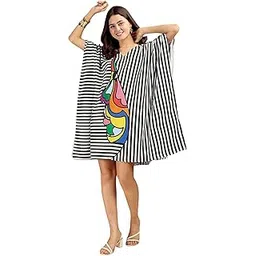 label aarna Muslin Cotton Short Kaftan with Digital Print and Hidden Adjustable Belt | Free Size [M-3XL] | Stylish Midi | Western wear | Kaftan Dress for Women-picture-32