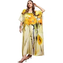 label aarna Soft Satin Kaftan With Digital Print and Hidden Adjustable Belt | Free Size [M-3XL] | Resort Wear | Beach Wear | Kaftan Dress for Women-picture-20