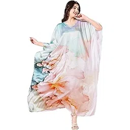 label aarna Soft Satin Kaftan with Digital Print and Hidden Adjustable Belt | Free Size [M-3XL] | Vacation Wear | Beach Wear | Kaftan Dress for Women-picture-35