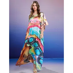 LABEL AARNA Women Printed Satin Kaftan Dress-picture-10
