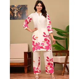 label adrija Women Cream and Pink Pure Cotton Floral Printed Co-Ords Set-picture-31
