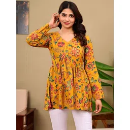 LABEL ADRIJA Women Floral Printed V-Neck Pure Cotton Peplum Top-picture-26