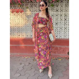 LABEL KANUPRIYA Floral Printed Shoulder Straps Top With Skirt & Jacket-picture-18