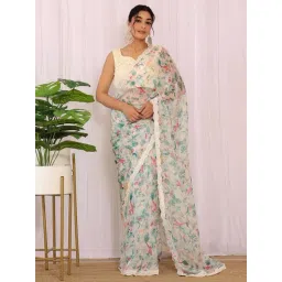 Label Kanupriya Off-white Bird Printed Georgette Saree-picture-19