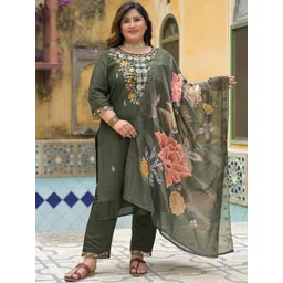 Label Khoj Women Floral Embroidered Kurta with Trouser & Dupatta-picture-30