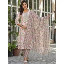 Label Khoj Women Floral Printed Regular Kurta with Trousers & With Dupatta-picture-31