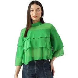 label regalia Flared Sleeves High Neck Layered Chiffon Top Sky Green-picture-10