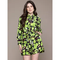 Label Ritu Kumar Abstract Printed Shirt Collar Button-Down Playsuit with Belt-picture-16