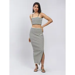 Label Ritu Kumar Black & White Striped Crop Top With Skirt-picture-12