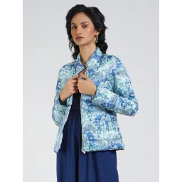 Label Ritu Kumar Blue Floral Print Puffer Jacket-image-11