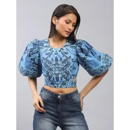 Label Ritu Kumar Blue Printed Crop Top-image-22