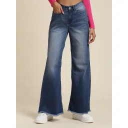 Label Ritu Kumar Blue Regular Fit Lightly Washed Jeans-picture-44